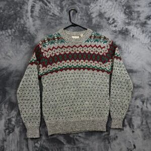 Oakbrook Sweater Mens Medium Gray Fair Isle Wool Blend Crewneck Long Sleeve